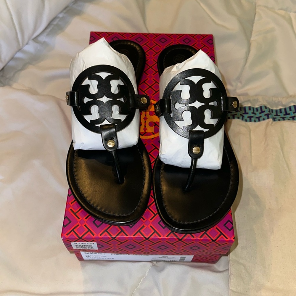 Tory Burch Miller Knotted Leather Sandal Perfect Black With Box & Dust Bag